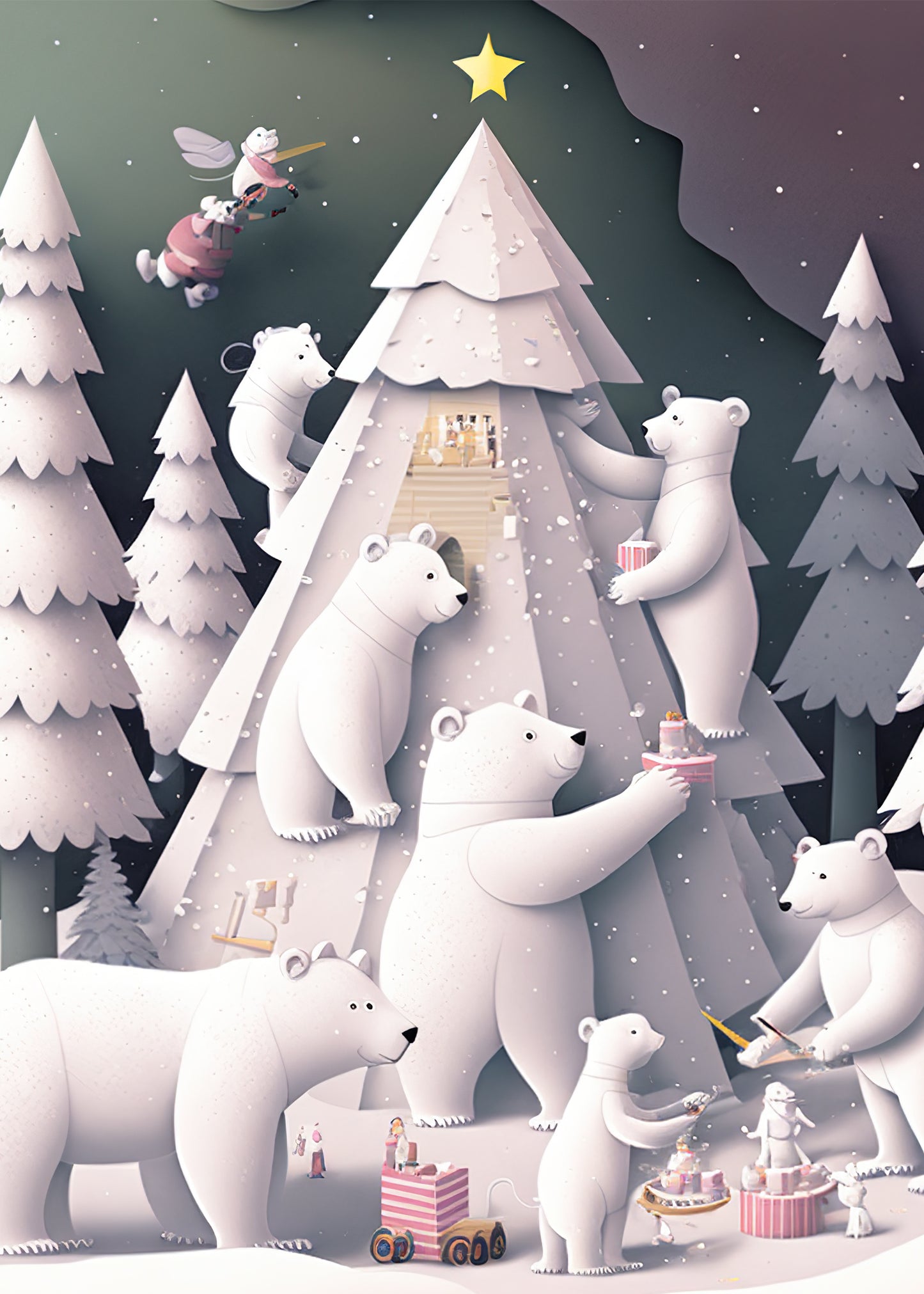 Christmas Card - Polar Bears - 7X5